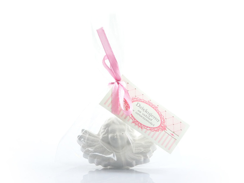 Aniołek gipsowy z różową kokardką - 1 szt.