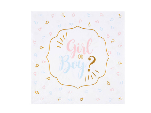 Serwetki Girl or Boy? na Baby Shower - 33 cm - 20 szt.