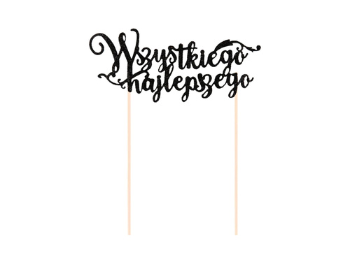 Topper na tort Wszystkiego najlepszego brokatowy czarny - 1 szt.