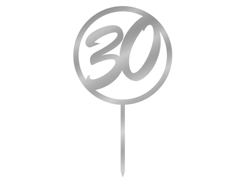 Topper z lustrzanej pleksi srebrny na tort 30 urodziny