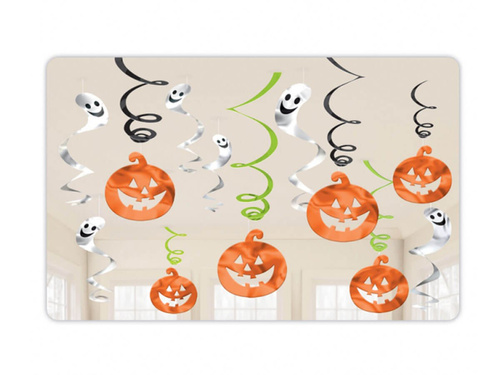 Dekoracja wisząca świderki Dynie i Duchy na halloween - 12 szt.