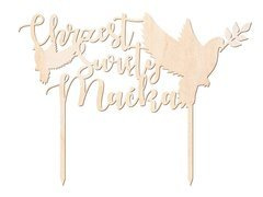 Topper drewniany na tort personalizowany Chrzest Święty - 1 szt.