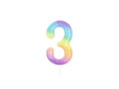 Świeczka cyferka kolorowa ombre - 3 - trzy