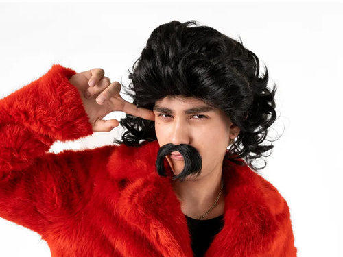 Czarna peruka z wąsem - 1 szt.