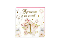Zaproszenia na roczek z jednorożcem - 5 szt.