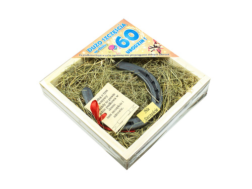 Podkowa na 60 urodziny w drewnianym pudełku