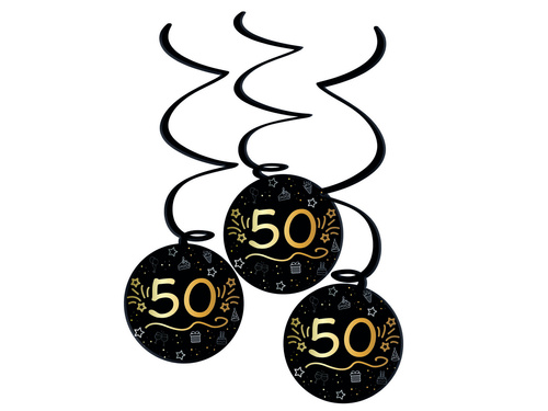 Dekoracja wisząca świderki na pięćdziesiątkę czarne - 3 szt.