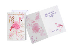 Kartka na osiemnaste urodziny z flamingiem - 1 szt.