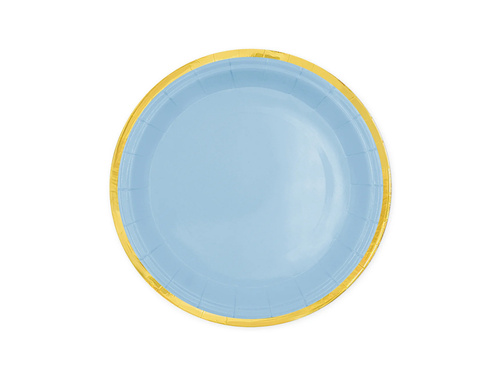 Talerzyki papierowe niebieskie ze złotym brzegiem - 18 cm - 6 szt.
