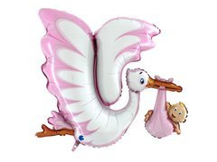 Balon foliowy Bocian różowy - 135 cm - 1 szt.