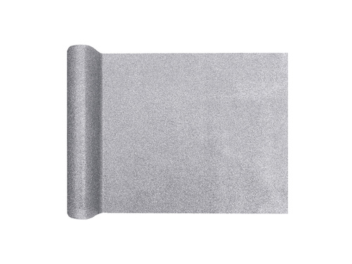 Dekoracja bieżnik brokatowy na stół - srebrny - 28 cm x 3 m - 1 szt.