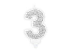 Świeczka cyferka z brokatem - 3 - 1 szt.