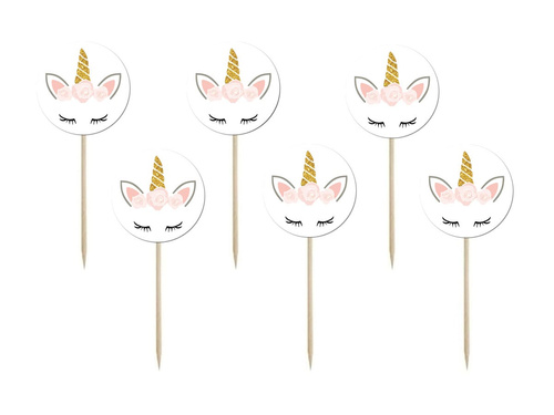Pikery na tort Piękny Jednorożec - 6 szt.