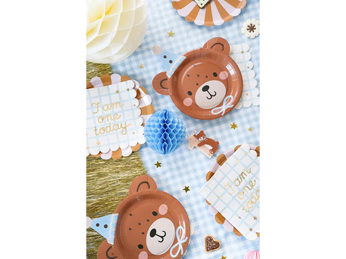 Talerzyki papierowe urodzinowe Głowa Misia - 21 x 23 cm - 6 szt.