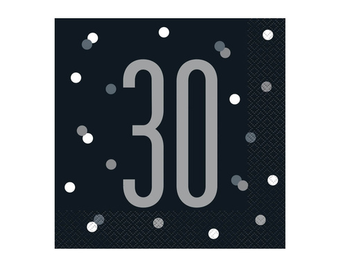 Serwetki urodzinowe czarne na trzydzieste urodziny - 33 cm - 16 szt.