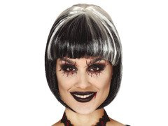 Czarna peruka z białymi pasemkami