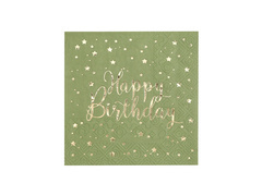 Serwetki oliwkowe Happy Birthday - 25 cm - 20 szt.