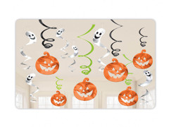 Dekoracja wisząca świderki Dynie i Duchy na halloween - 12 szt.