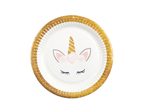 Zestaw kubeczki, serwetki i talerzyki papierowe Piękny Jednorożec - 44 szt.