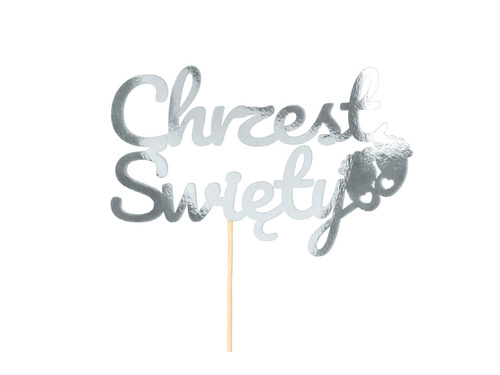 Topper papierowy na tort Chrzest Święty ze stópkami srebrny - 1 szt.