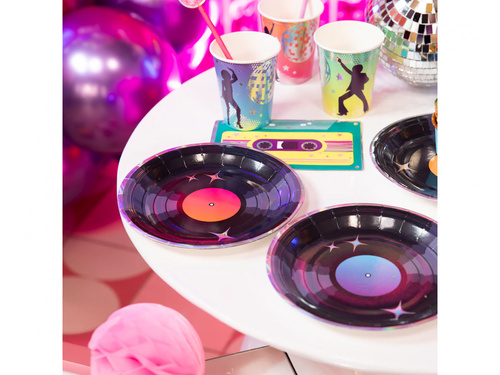 Talerzyki papierowe Retro Disco - 18 cm - 6 szt.