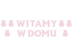 Baner na Witamy w domu różowy z misiami - 5 m