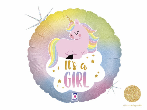 Balon foliowy It's a Girl z jednorożcem - 46 cm - 1 szt.