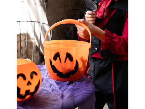 Wiaderko pomarańczowe Dynia z podświetlaną rączką na Halloween - 22,5 x 16 cm - 1 szt.