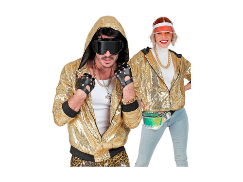 Imprezowa cekinowa kurtka - bomberka z kapturem - złota