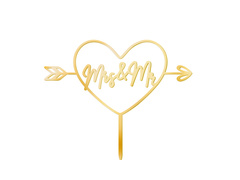 Topper z lustrzanej pleksi złoty na tort Mrs & Mr - 1 szt.