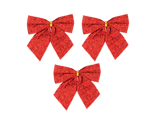 Kokardy czerwone brokatowe - 12 cm - 3 szt.