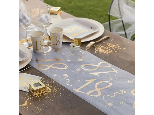 Dekoracja bieżnik na stół z nadrukiem na 18 urodziny - 28 cm x 5 m - 1 szt.