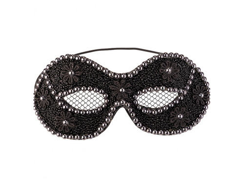 Maska karnawałowa czarna z perłami i stokrotkami