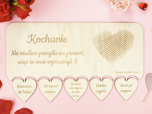 Kartka walentynkowa z kuponami na przyjemności - dla niej od niego