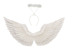 Zestaw skrzydła anioła białe 68 x 33 cm oraz Aureolka