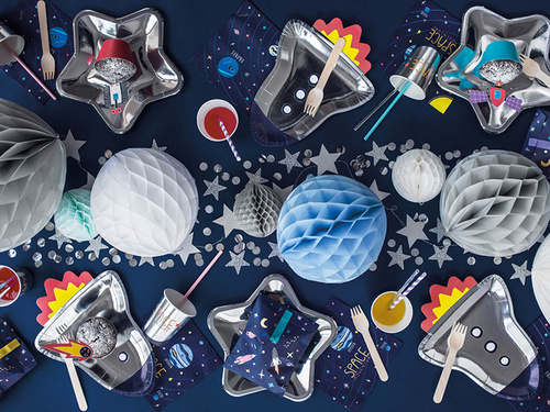 Talerzyki papierowe na urodziny Gwiazda srebrne - 23 cm - 6 szt.