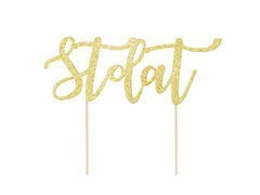 Topper na tort Sto Lat złoty brokatowy - 13 cm - 1 szt.