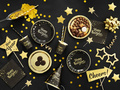 Kubeczki papierowe na sylwestra Happy New Year czarne - 266 ml - 6 szt.