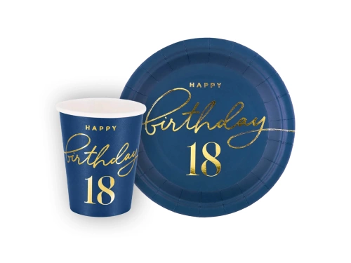 Zestaw kubeczki i talerzyki papierowe na 18-ste urodziny - 12 szt.
