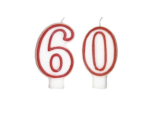 Świeczki cyferki z czerwoną obwódką - 60 - sześćdziesiątka - 2 szt.