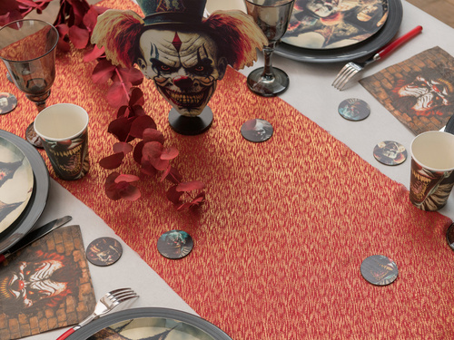 Dekoracja bieżnik na stół ze złotą nitką - czerwony - 36 cm x 2,5 m - 1 szt.