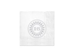 Serwetki komunijne ze srebrnym nadrukiem IHS - 33 cm - 20 szt