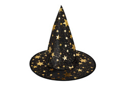 Kapelusz czarownicy w złote gwiazdki - 1 szt.