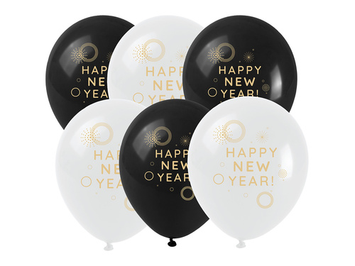 Balony lateksowe Happy New Year - 25 cm - 6 szt.