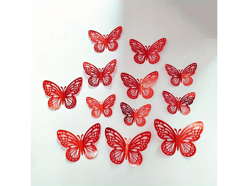 Dekoracja lustzana Motyle czerwone 2D - 12 szt.