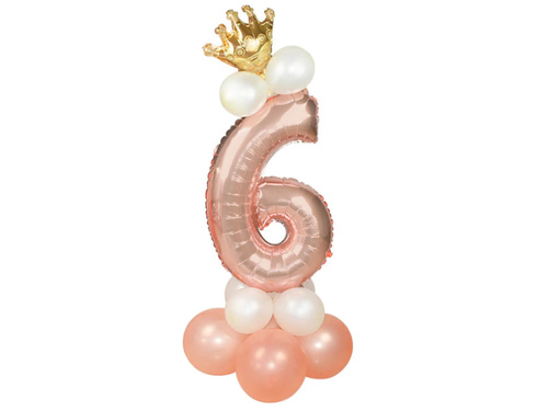 Zestaw balonów z cyfrą sześć różowe złoto - 15 szt.
