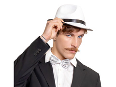 Kapelusz gangstera biały z czarną lamówką - 1 szt.