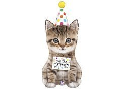 Balon foliowy Kotek w czapeczce urodzinowej - 104 cm - 1 szt.