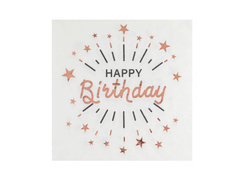 Serwetki urodzinowe Happy Birthday białe - 33 cm - 10 szt.