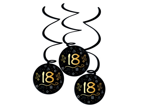 Dekoracja wisząca świderki na osiemnastkę czarne - 3 szt.